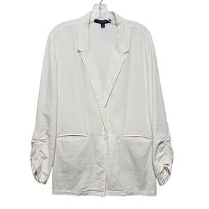 Marc New York Linen Blazer White Smock Back Ruched Sleeve Quiet Luxury Women’s L
